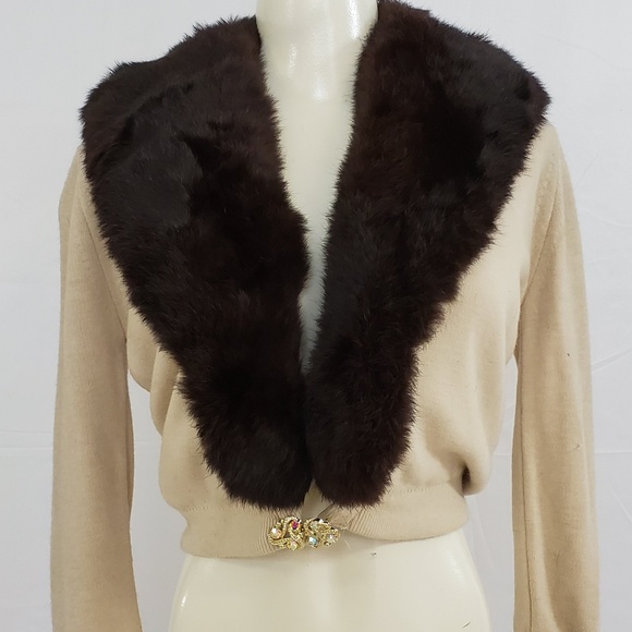 City Fur Co Sweaters - City Fur Co Sweater size Medium Brown Fur Collar
